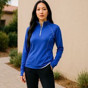 GORE Running Wear Long Sleeve Zip Top L Royal Blue White Thumbholes